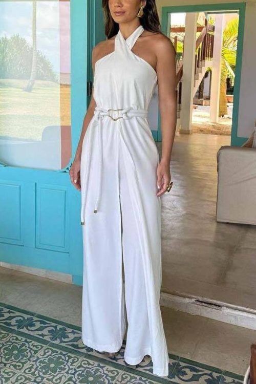 Tube Top Lace-Up Jumpsuit