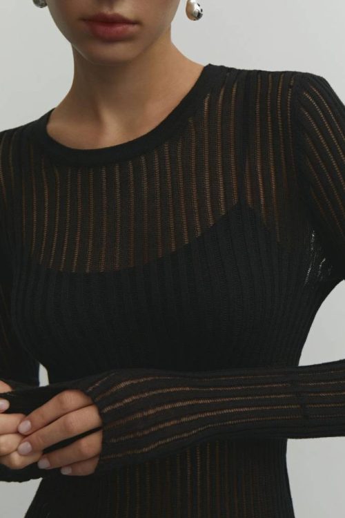 See-through Slim-fit Crewneck Long-Sleeved Thin Sweater