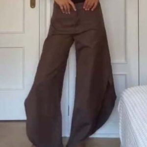 Oblique Collar Off-shoulder bodysuits And Side Slits Wide Leg Pants Suit- Pants