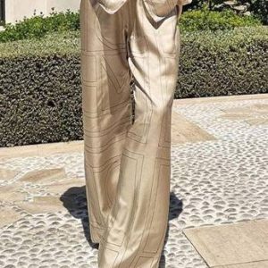Geometric Letter Print Shirt Wide Leg Suit-Pants