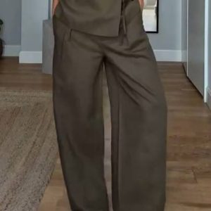 Minimalist Vest And Wide Leg Pants Suit-Pants