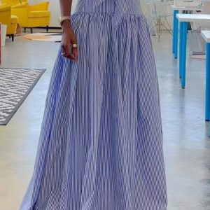 Striped Stand Collar Shirt And Skirt Suit-Skirt